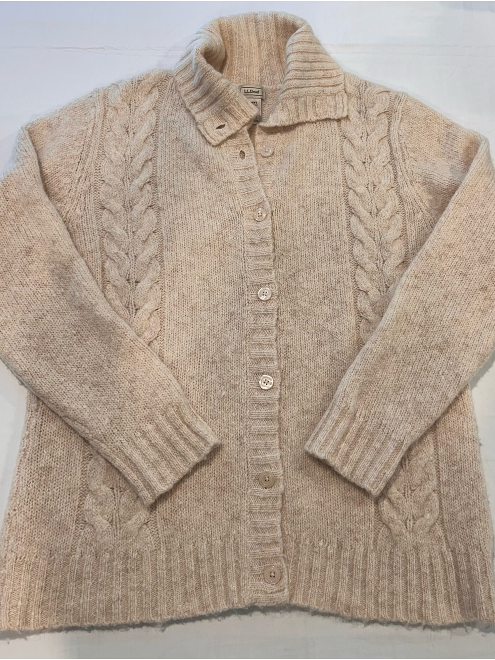 L.L. Bean Beige/Cream Cable-Knit Button Cardigan